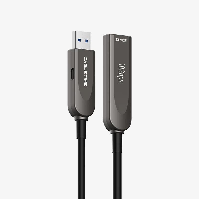 10Gbps USB-A Male to Female Active Fiber Optical Extension Cable, 10–50m