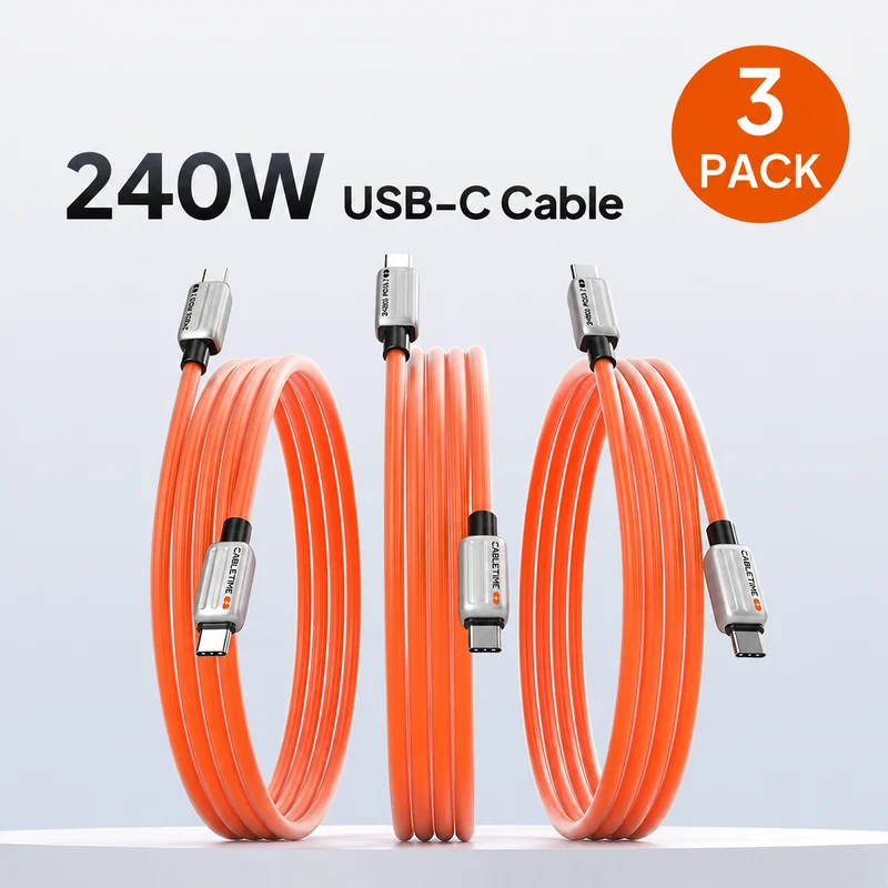 3-Pack 240W USB-C to USB-C Fast Charging Cable, Soft Silicone, 1M/2M