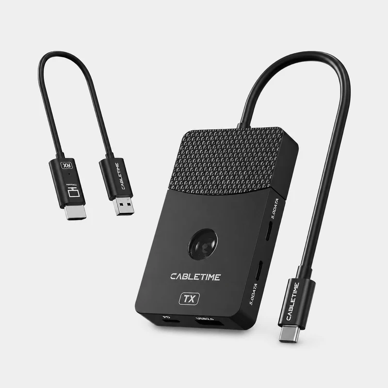 Wireless HDMI Transmitter Receiver & USB-C Hub with 4K60Hz HDMI Output and 100W PD Charging