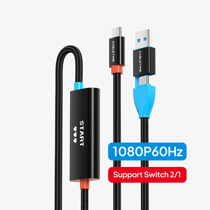 1080p USB C Video Capture Card with 100W Power Delivery for Nintendo Switch 2
