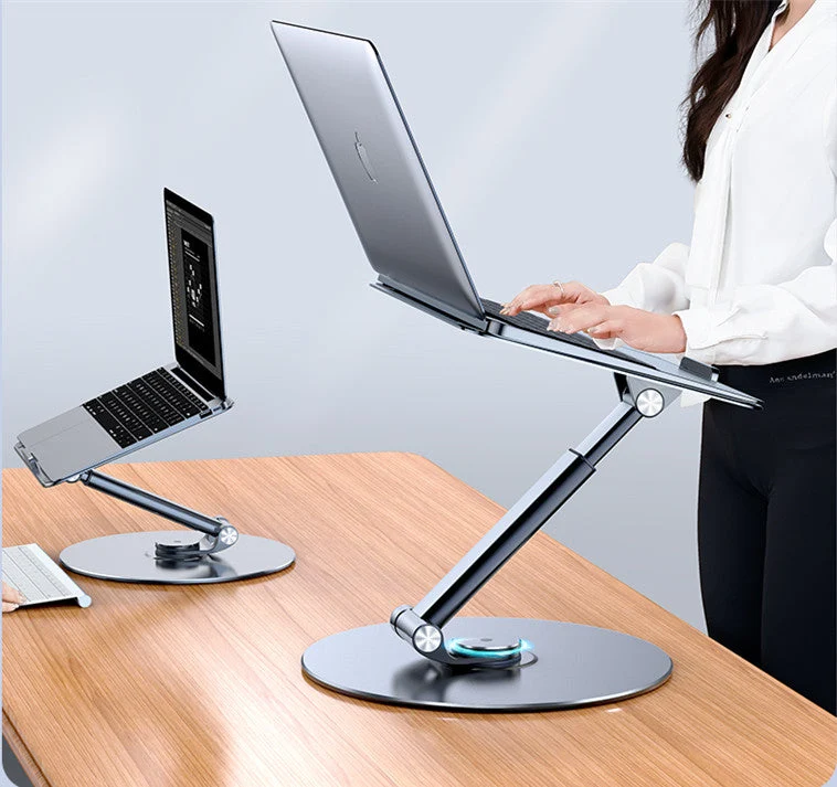 Dernière colonne montante pour ordinateur portable en aluminium réglable en hauteur avec base rotative à 360°