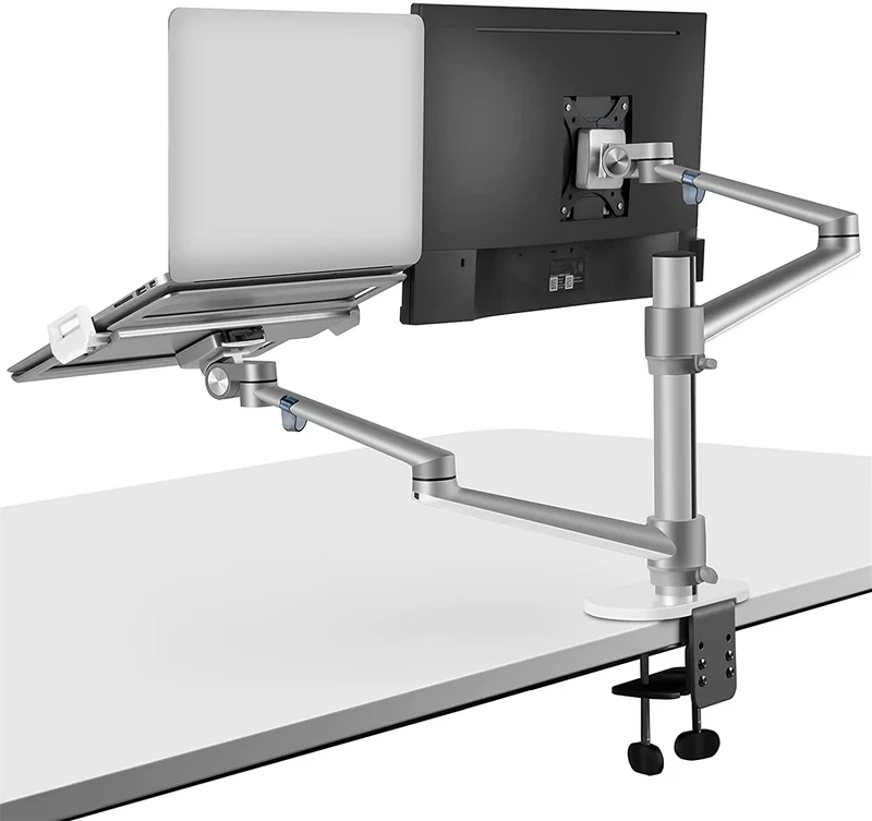 Moniteur à double bras réglable 2 en 1 et support pour ordinateur portable