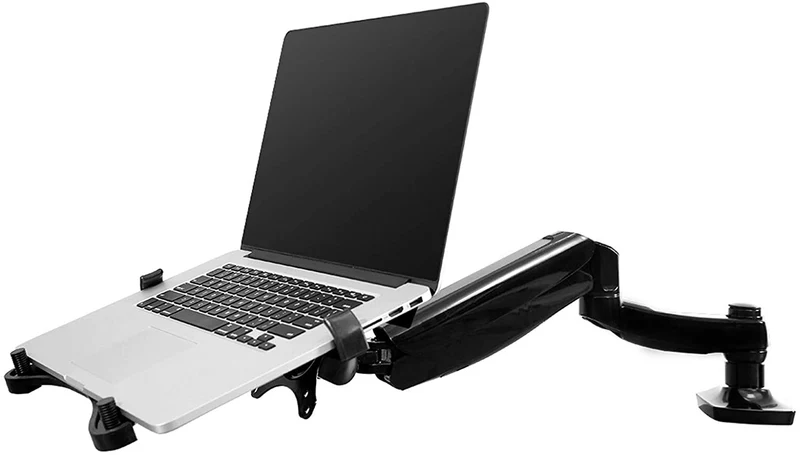 Support de bureau pour ordinateur portable et moniteur 2 en 1 avec bras pivotant à ressort à gaz